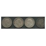 (0.96 ozt TW) 4- Mixed Sweden 1 Kronas .800 Silver