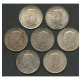 (1.69 ozt TW) 7- Mixed Sweden 1 Kronas .800 Silver