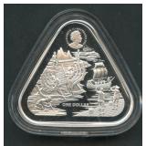 1ozt Silver Triangle .999 Silver Wooden Ship