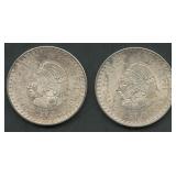 (1.93 ozt TW) 2- 1948 Mexico 5 Pesos .900 Silver