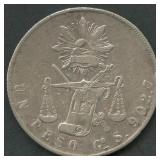 1872 Mexico 1 Peso Balanza .903 Silver 27.07g