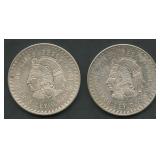 (1.93 ozt TW) 2- 1948 Mexico 5 Pesos .900 Silver