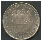 1959 Sweden Constitution  5 Kronors .400 Silver