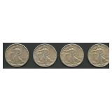 4- 1941 Walking Liberty Half Dollars Higher Grade