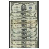 10- Mixed 1934 and 1953 $5 Silver Certificates