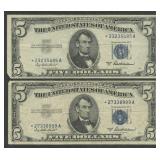 2- 1953A $5 Silver Certificates STAR No FR-1656*