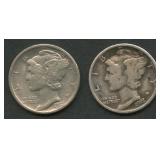 2- 1921-D Mercury Head Dimes *CHECK*