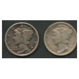 2- 1921 Mercury Head Dimes