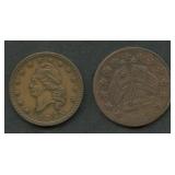 2- Mixed Civil War Tokens:  Patriotic & Store Card