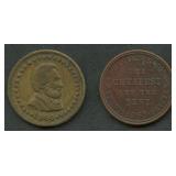 2- Mixed Civil War Tokens:  Patriotic & Store Card