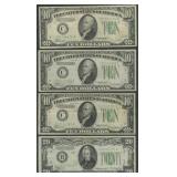 4- Mixed 1934 $10 and $20 Federal Reserve Notes