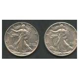 1941-S and 1945-D Walking Liberty Halves AU/BU