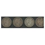 4- Mixed Liberty Head Barber Half Dollars