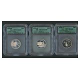 3- Mixed Silver State Quarters ICG PR70 DCAM