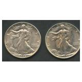 1944 and 1945 Walking Liberty Halves AU/BU