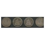 4- Mixed Seated Liberty Quarters