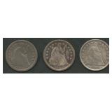 3- Mixed Seated Liberty Half Dimes