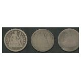 3- Mixed Seated Liberty Dimes