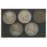 (0.91 ozt TW) 5- Canada Quarters .925 Silver