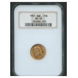 1901 Sweden 10 Kronar Gold NGC MS65