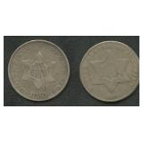 1853 and 1860 Three-Cent Silver Pieces