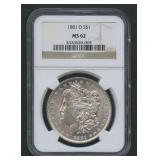 1881-O Morgan Silver Dollar NGC MS 62