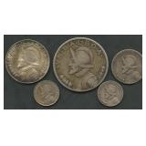 (1.61 ozt TW) 5- Mixed Panama Coins .900 Silver