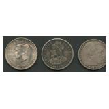 (1.24 ozt TW) 3- Mixed Foreign Coins .900 Silver