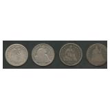 4- Mixed Seated Liberty Half Dimes