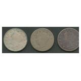 3- 1883 With Cents Liberty Head V Nickels