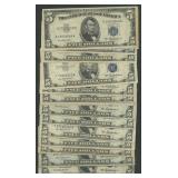 15- Mixed 1953 $5 Silver Certificates Blue Seal