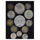 (2.2 ozt TW) 13- Mixed Foreign Coins .70-.835 Ag