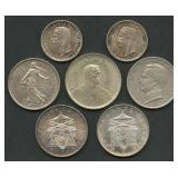 (2.29 ozt TW) 7- Mixed Foreign Coins .835 Silver