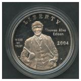 2004-P Thomas Edison Proof .999 Silver Dollar