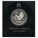 Mexico 2000 5 Pesos .999 Silver 1 ozt 'Peace'