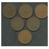 6- Mixed Two-Cent Pieces 1864-1865
