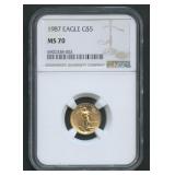 1987 $5 Gold Eagle NGC MS70 1/10ozt