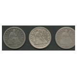 3- Mixed Seated Liberty Quarters