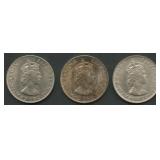 (2.18 ozt TW) 3- 1964 Bermuda Crowns .500 Silver