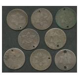 8- Mixed Three-Cent Silver Pieces Holed