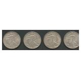 4- 1942 Walking Liberty Half Dollars Higher Grade