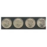 4- 1964 .900 Silver Kennedy Half Dollars