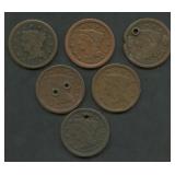 6- Mixed Braided Hair Large Cents 1848-54