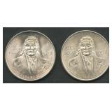 (1.78 ozt TW) 2- Mexico  100 Pesos .720 Silver