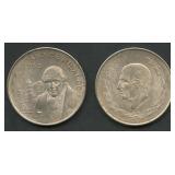 (1.78 ozt TW) 2- Mexico 5 Pesos .720 Silver