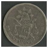 1886 Mexico 25 Centavos .903 Silver 6.7g TW