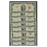 8- Mixed 1953 $2 Legal Tender Notes Red Seal