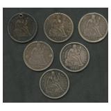 6- Mixed Seated Liberty Dimes Love Tokens
