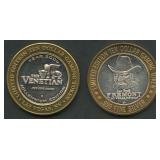 (1.2 ozt ASW) 2- Classic Casino Chips .999 Silver
