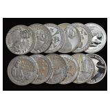 12- Mixed S-Mint Proof .999 Silver Quarters